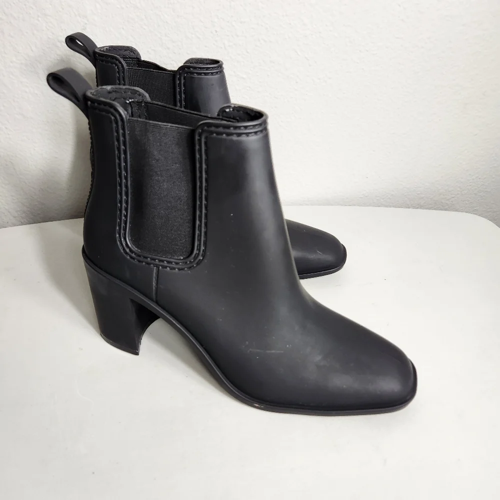 Jeffrey Campbell Womens Black Hurricane Heeled Chelsea Rain Booties-Size 10
